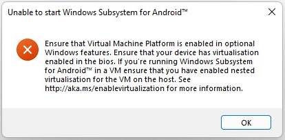 virtualization not enabled Windows 11