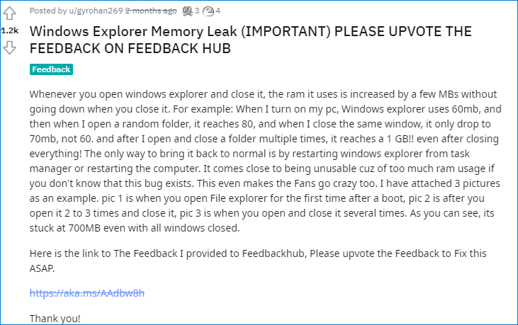 Windows 11 File Explorer memory leak