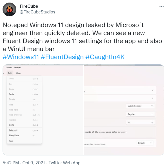 revealed Windows 11 Notepad