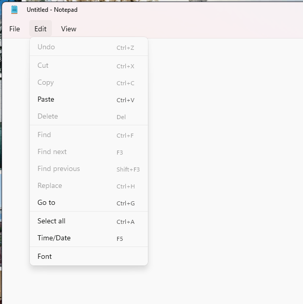 Windows 11 Notepad menu bar