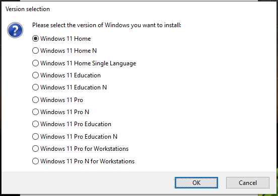 choose a Windows 11 version