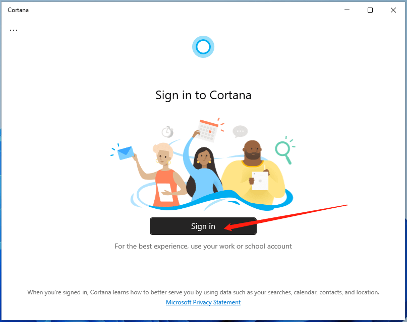 sign in Cortana in Windows 11