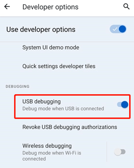 enable USB debugging