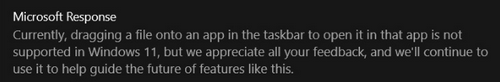Microsoft response to Windows 11 can't drag and drop
