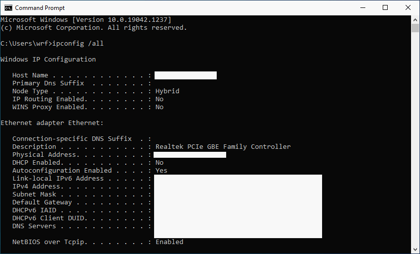 Physical Address in Command Prompt