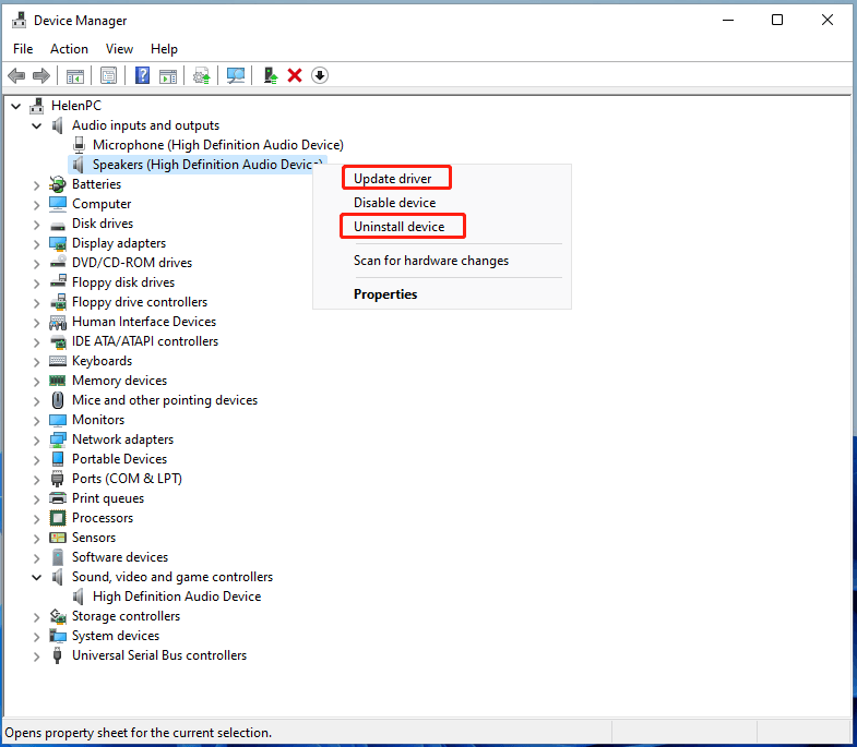 manage sound driver in Device Manager