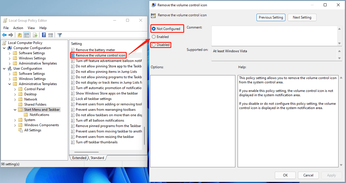 volume control icon manage in Group Policy