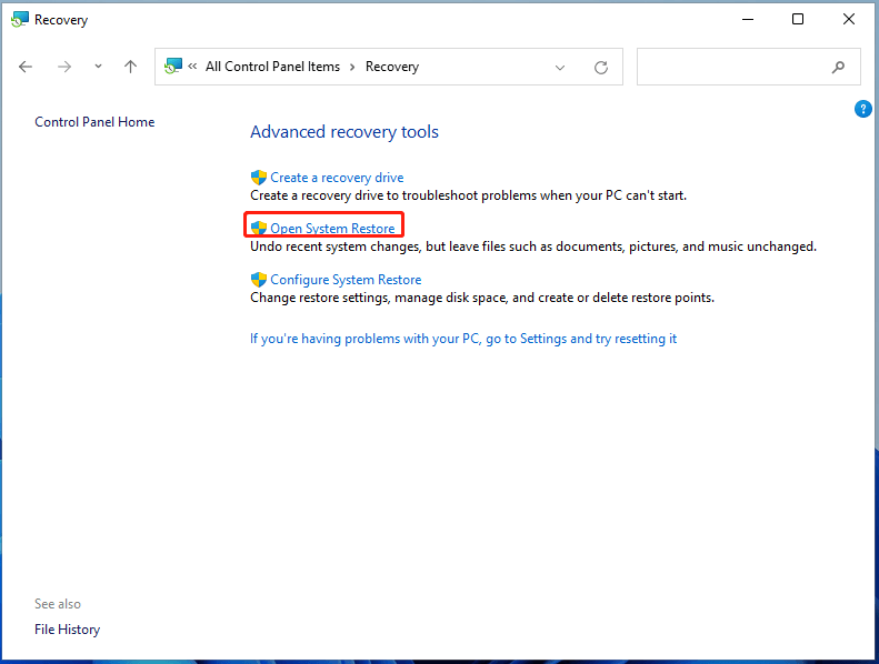 open Windows 11 system restore