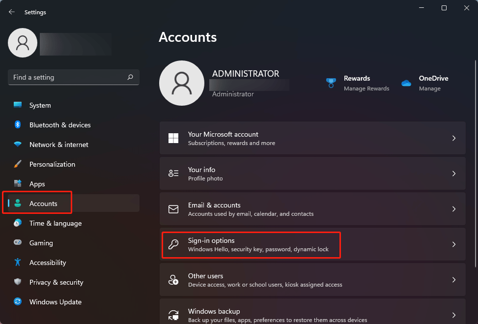 click sign-in options
