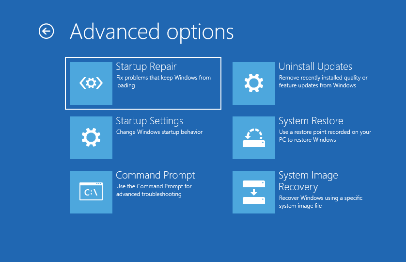 Dell PC troubleshoot advanced options