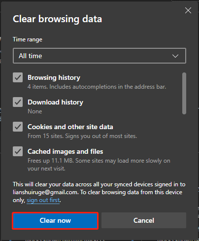 Windows 11 clear Edge cache data