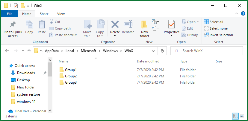 WinX folder in File Explorer