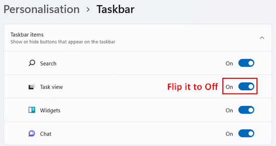 Turn off task view from Settings