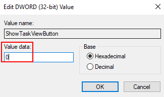 Hide task view using registry editor