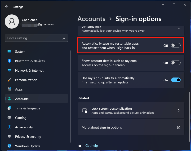 Windows 11 reopen applications after shutdown option