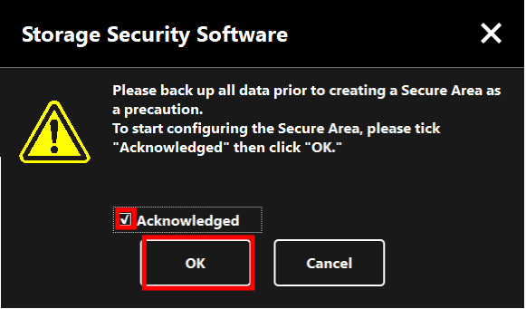 confirm to start configuring the Secure Area