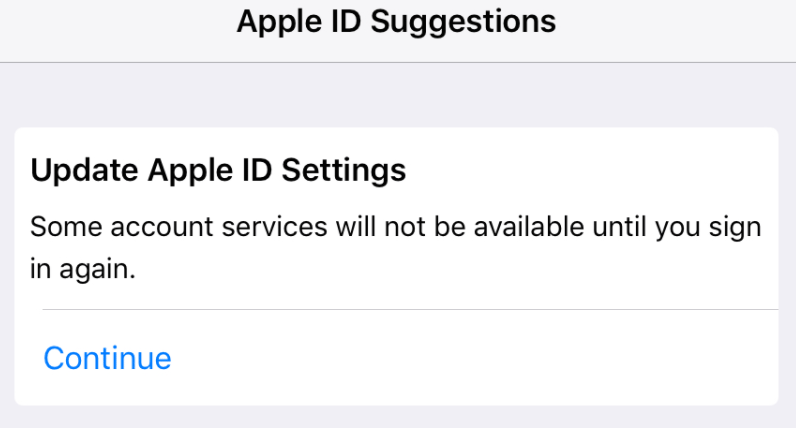 Update Apple ID Settings stuck on Continue
