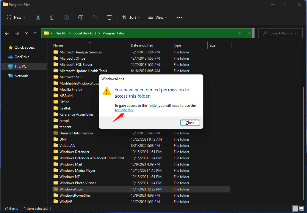 click security tab