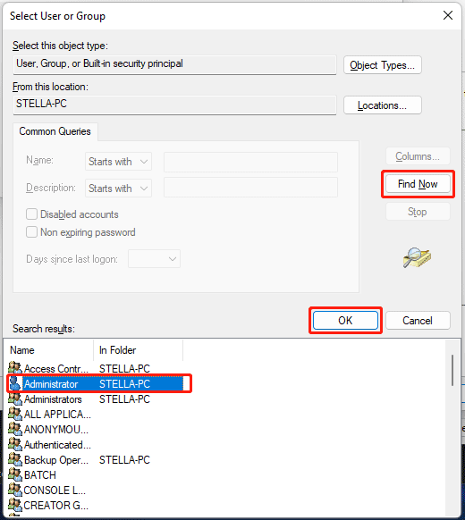 select user name