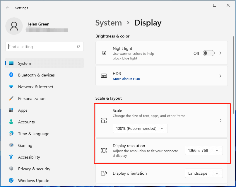 change Windows 11 display settings