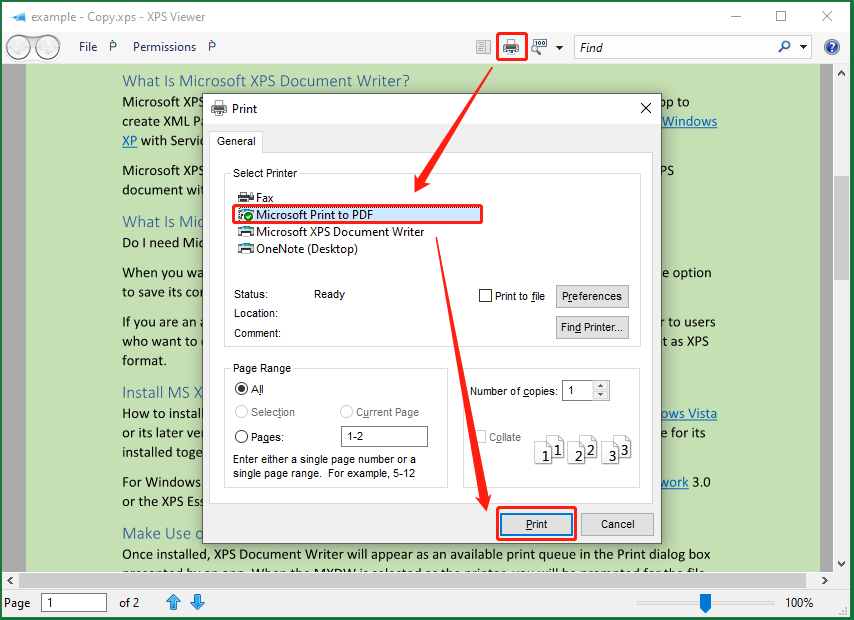 convert XPS to PDF