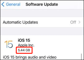 check the size of the iOS 15