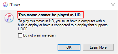 This movie cannot be played in HD error