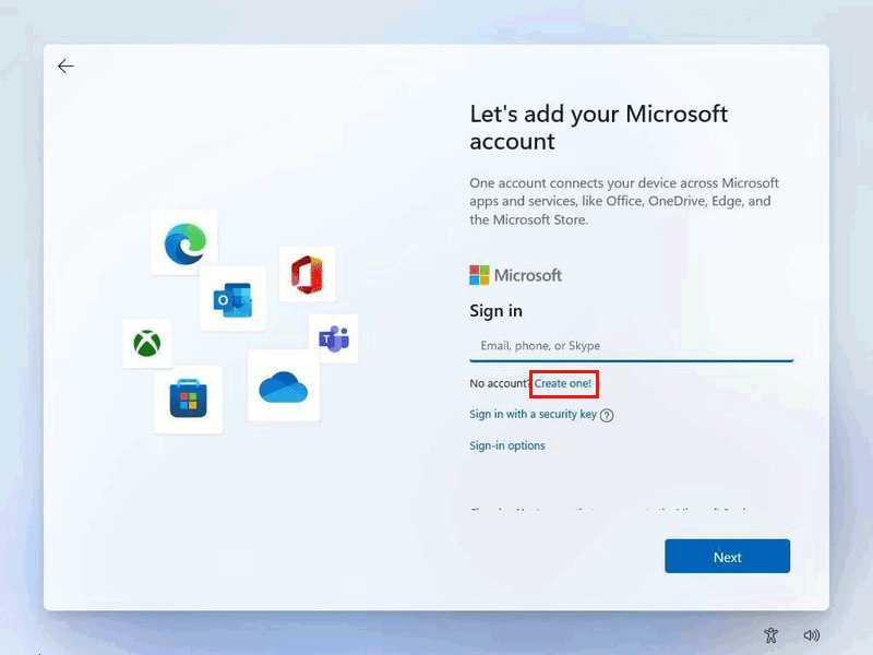 create a new Microsoft account in OOBE