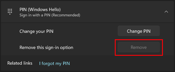 Windows 11 remove PIN greyed out
