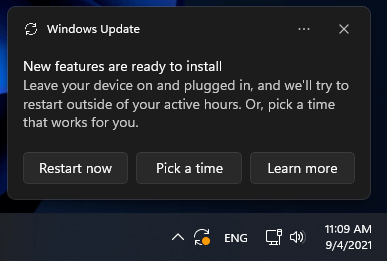 Windows 11 update needs a restart