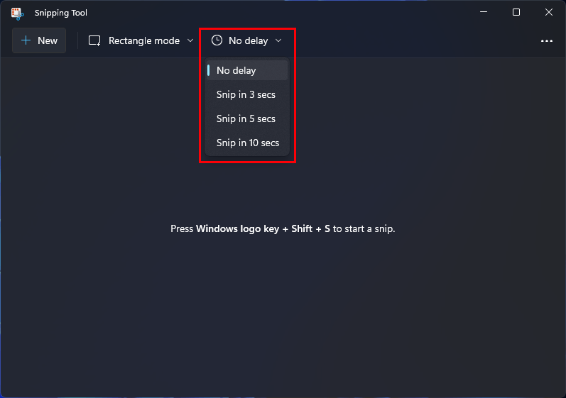 delayed screenshot using Snipping Tool on Windows 11