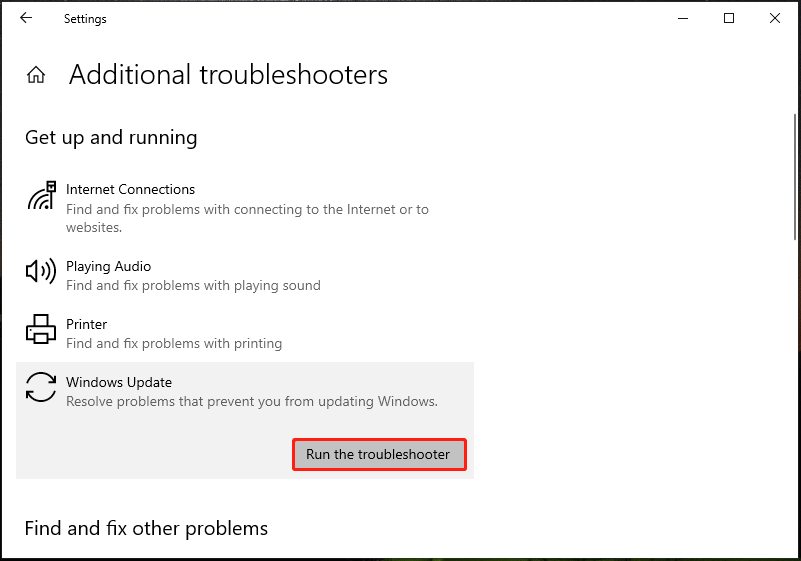 run Windows Update troubleshooter