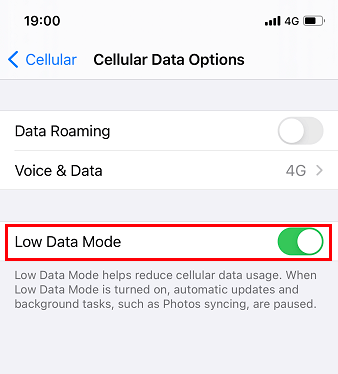 Cellular Low Data Mode on iPhone