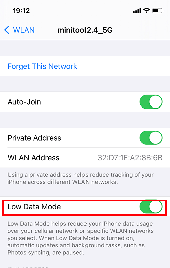 WLAN Low Data Mode on iPhone