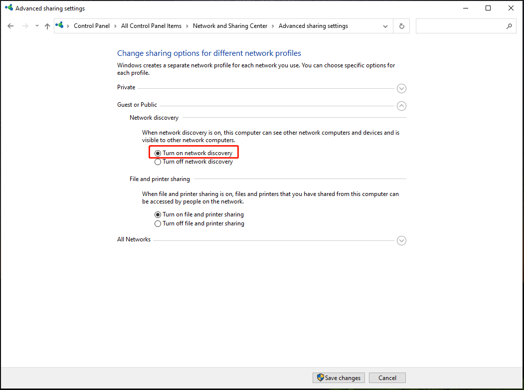 turn on network discovery
