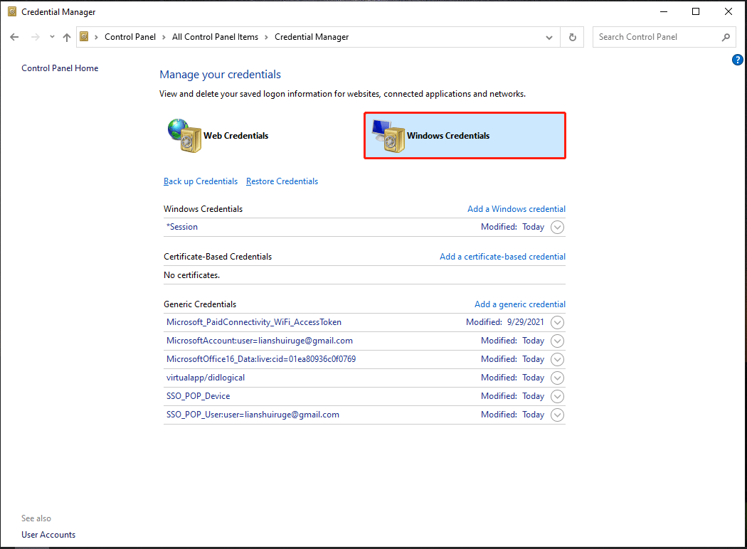 delete Windows credentials