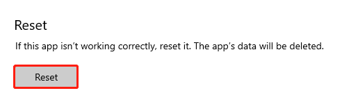 click the Reset button