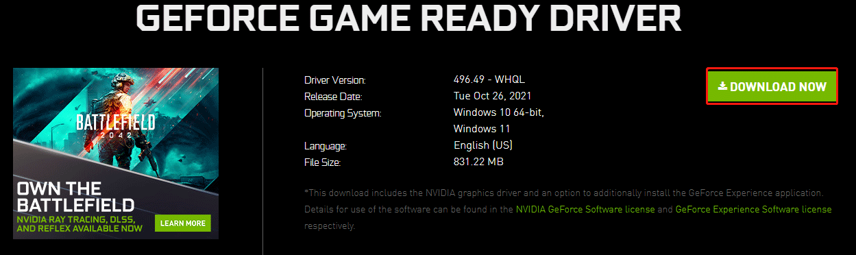 NVIDIA recommended driver 496.49