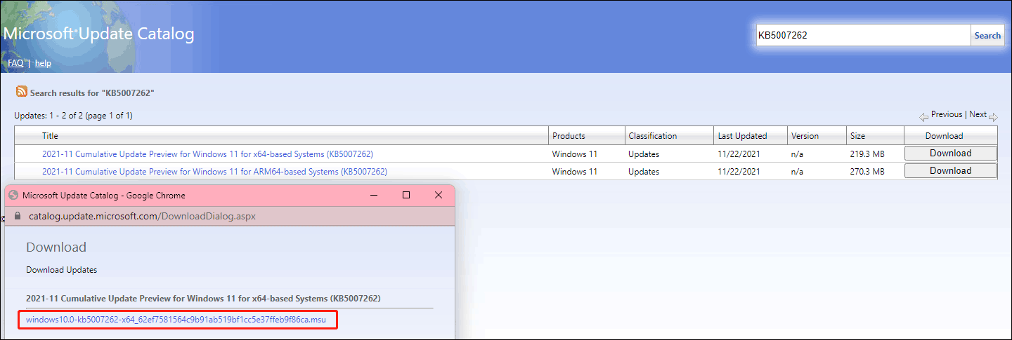 download Windows 11 KB5007262