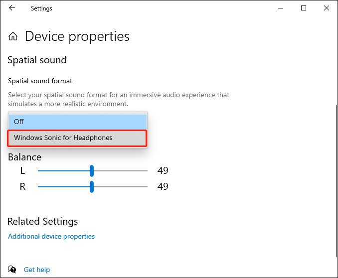 select Windows Sonic for Headphones
