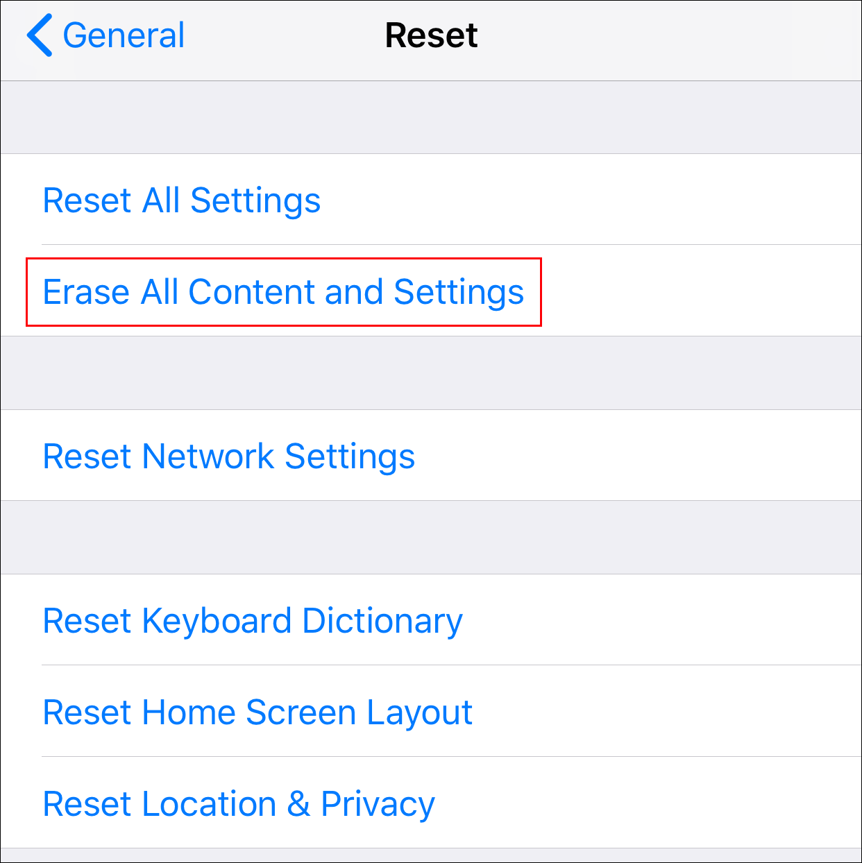 Erase All Content and Settings