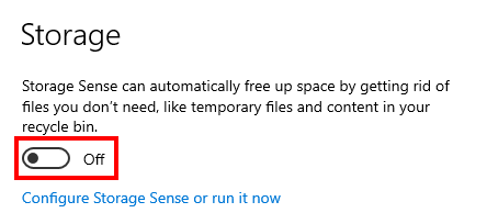 Turn off Storage Sense