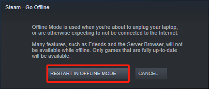 Steam restart in offline mode