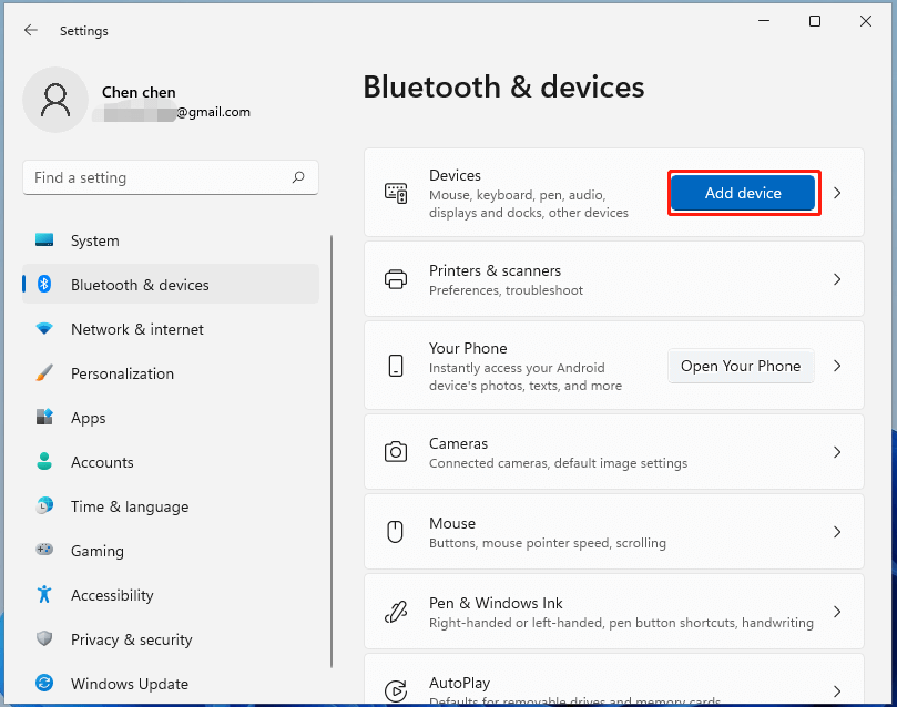 add Bluetooth device in Windows 11
