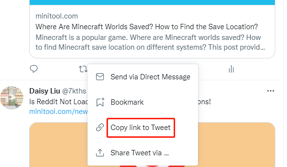 click the Copy link to Tweet