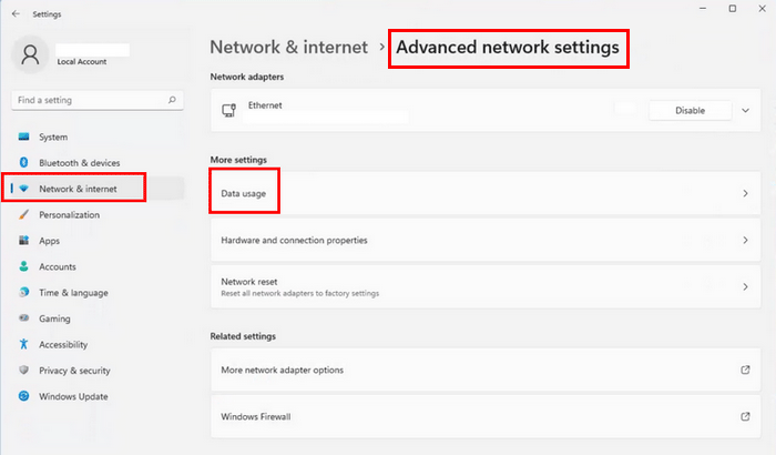 Windows 11 check Data usage