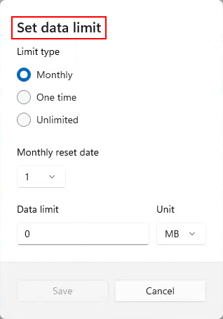 Set data limit Windows 11