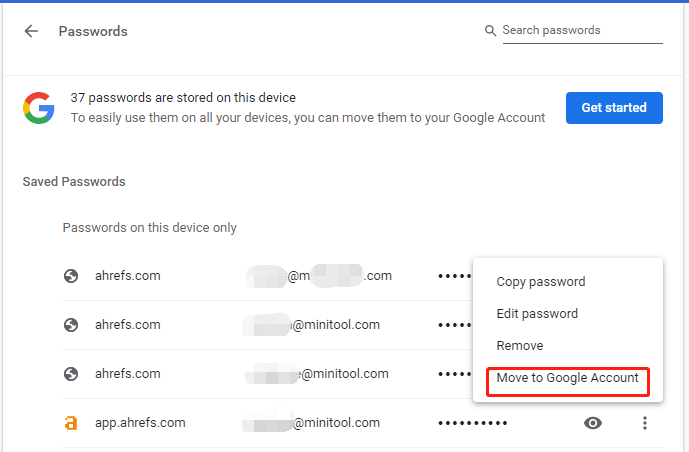 move saved password to Google account