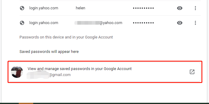 view and manage saved passwords in your Google Account