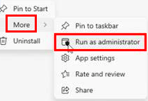 Run as administrator from Start menu